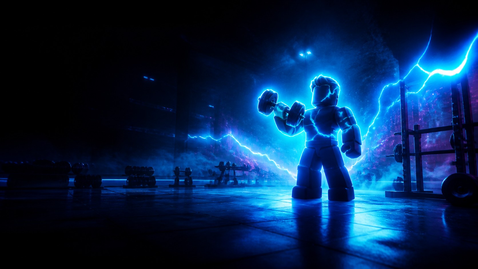 Decorative neon training arena inspired by the official Lifting Monster icon